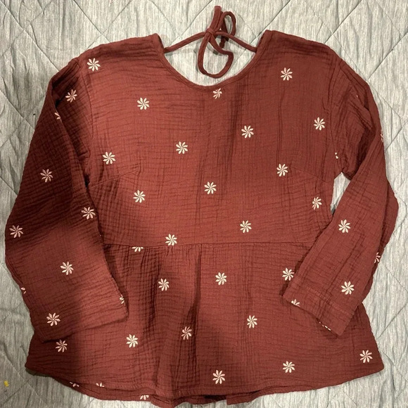 Madewell Embroidered Lightspun Peplum Open Back Top Women Small - Picture 1 of 6